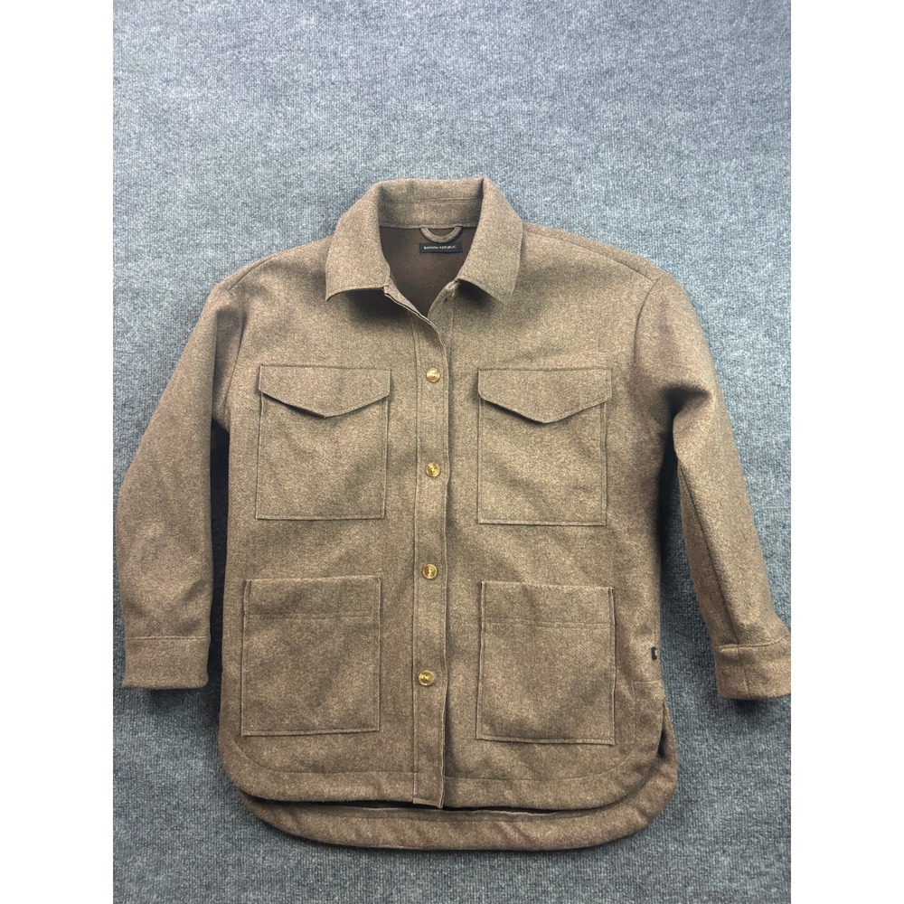 Banana Republic Shirt Jacket Womens M Brown Fleece Button Up Utility Shacket